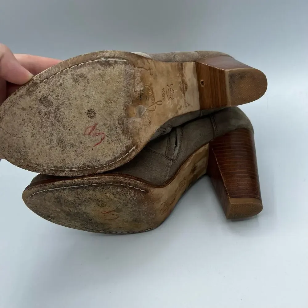 Joie‎ Tan Suede Stacked Heel Ankle Boots Size 9.5